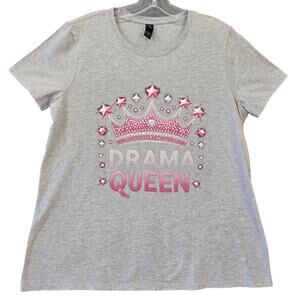 Drama Queen Gray Heather Pink Shirt Classic Short Sleeve Tee Women Size L Gildan